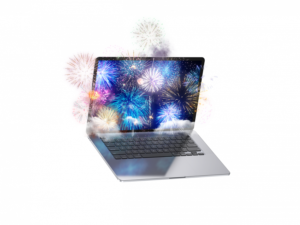 Laptop with fireworks